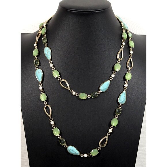 Anne Klein Boho Coastal Prep Blue Green Faux Turquoise Long Layering Necklace - Picture 1 of 16